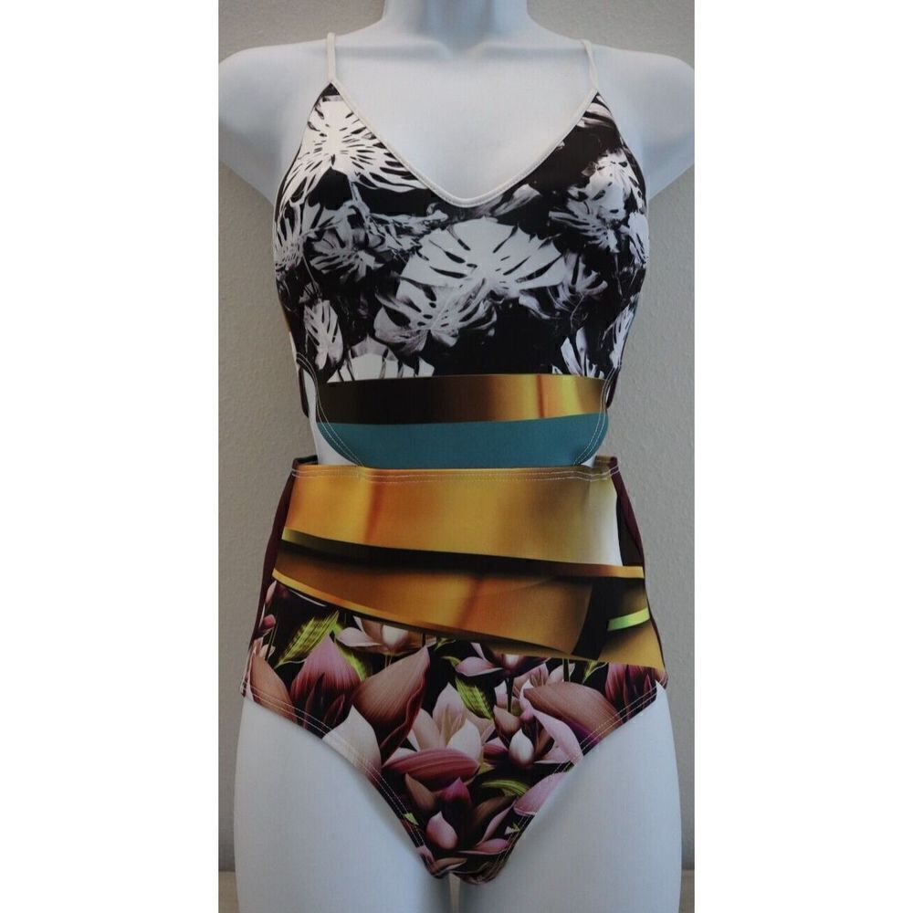 Clover Canyon Women's Sz S Multicolor Floral Side Cutout 1-Pc Bathing Suit $250